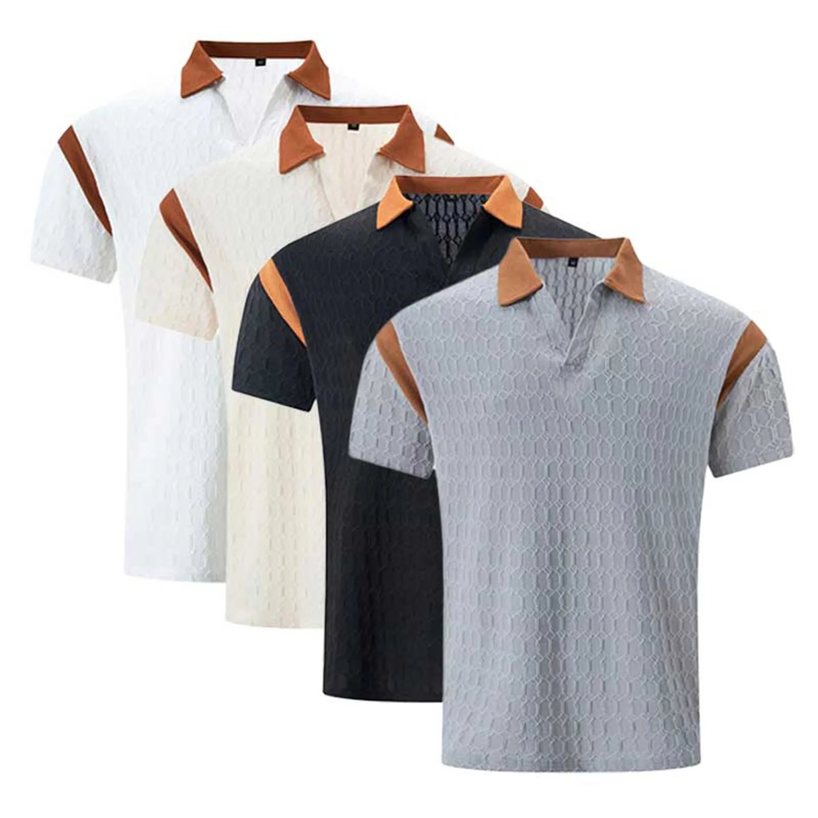 2025 Trendy Men'S polo Shirt With Color Block Design Summer Casual Lapel Shirt Knitted Jacquard Short Sleeve Versatile Shirt