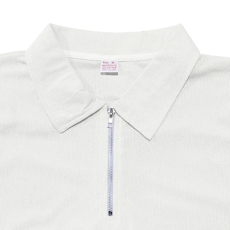 Casual Mens Corduroy Suits Short Sleeve Zipper Polo Shirts And Pants Mens Two Piece Sets Streetwear 2024 Summer Fashion Outfits