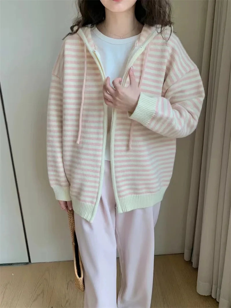 Striped Knit Cardigan Autumn and Winter New Loose Sweet.