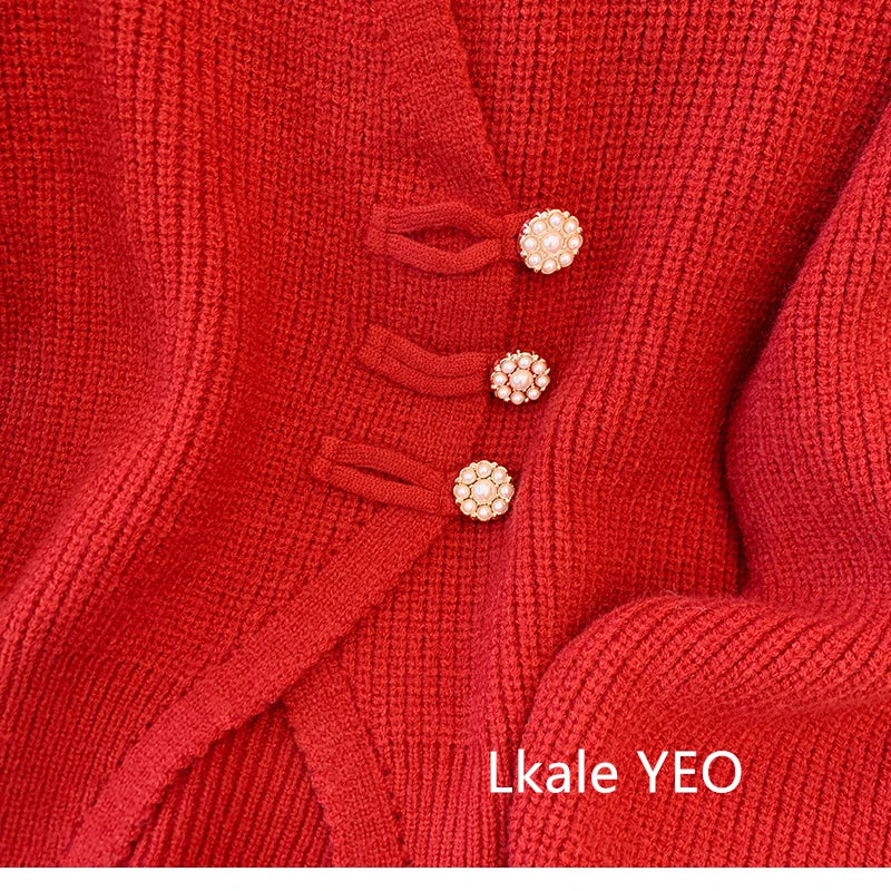 New 2025 Autumn Winter Design Splicing Slim Women Knitted Cardigan Sweater Jacket Fashion Fake Two Items Loose Ladies Top