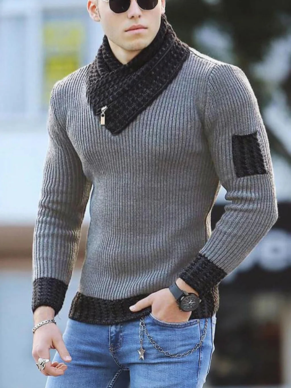 Sweater Turtleneck Men Winter Fashion Vintage Style Sweater.