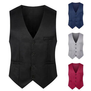 Formal Vest Sleeveless Pockets Single-Breasted Male .