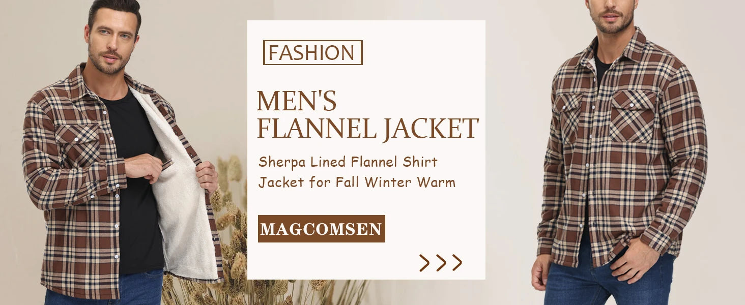 MAGCOMSEN Men's Fleece Plaid Flannel Shirt Jacket.