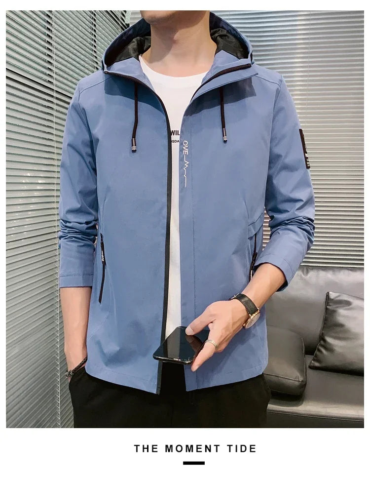 Fashion Solid Color Hooded Large Size Jacket Men's Casual.