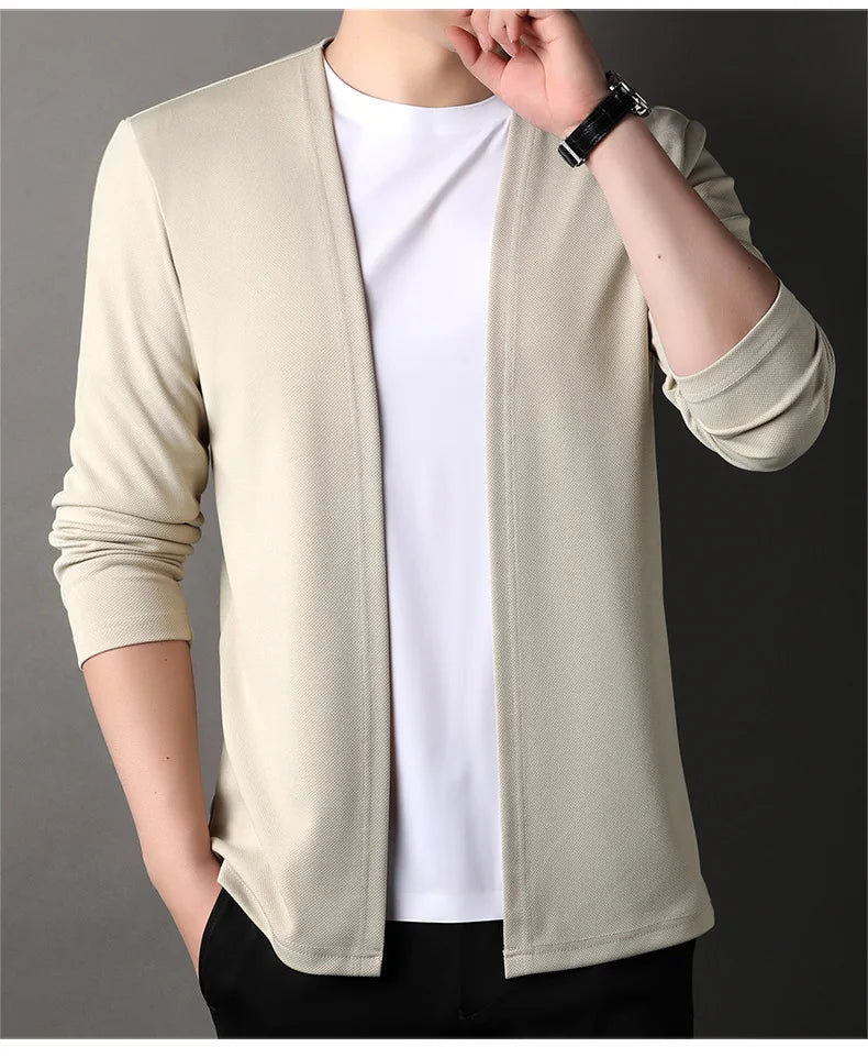 Spring Autumn Knit Cardigan Men Fashion Solid Color Stand.