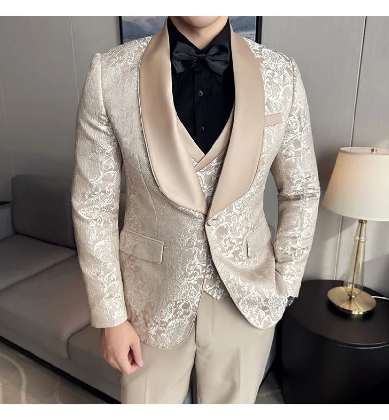 Spring  Men's British Style Business Casual Three-Piece Suit .