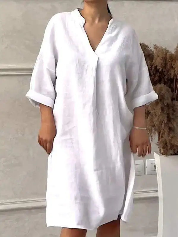 Fashion Cotton And Linen Women's V-neck Loose Dress women fashion'/MH