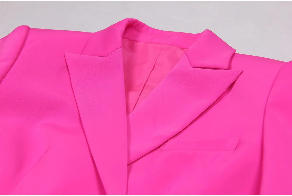 American  Fresh Fuchsia Color 3PCS Blazer Set with Bre Top and Pencil Pants .