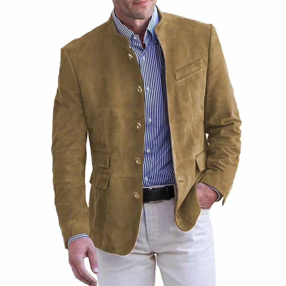 Men Blazers Solid Stand Collar Suits Single Breasted Blazer.