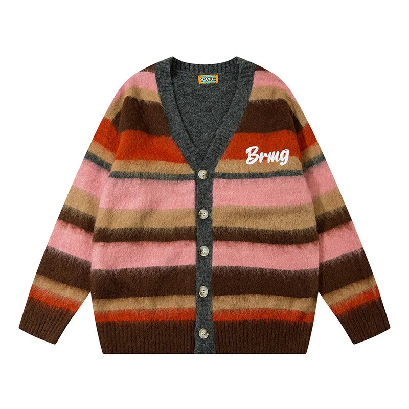 Weird Puss Knitted Colorful Stripe Jacket Women Cardigan .