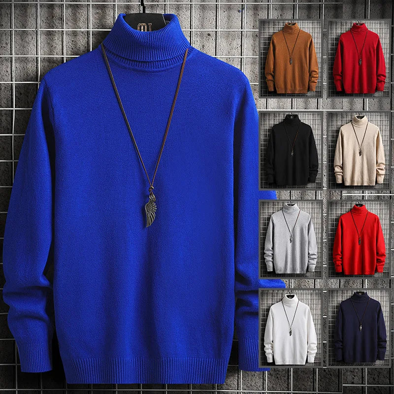 Men Pullovers Knitted Sweaters Turtleneck Solid Tops .