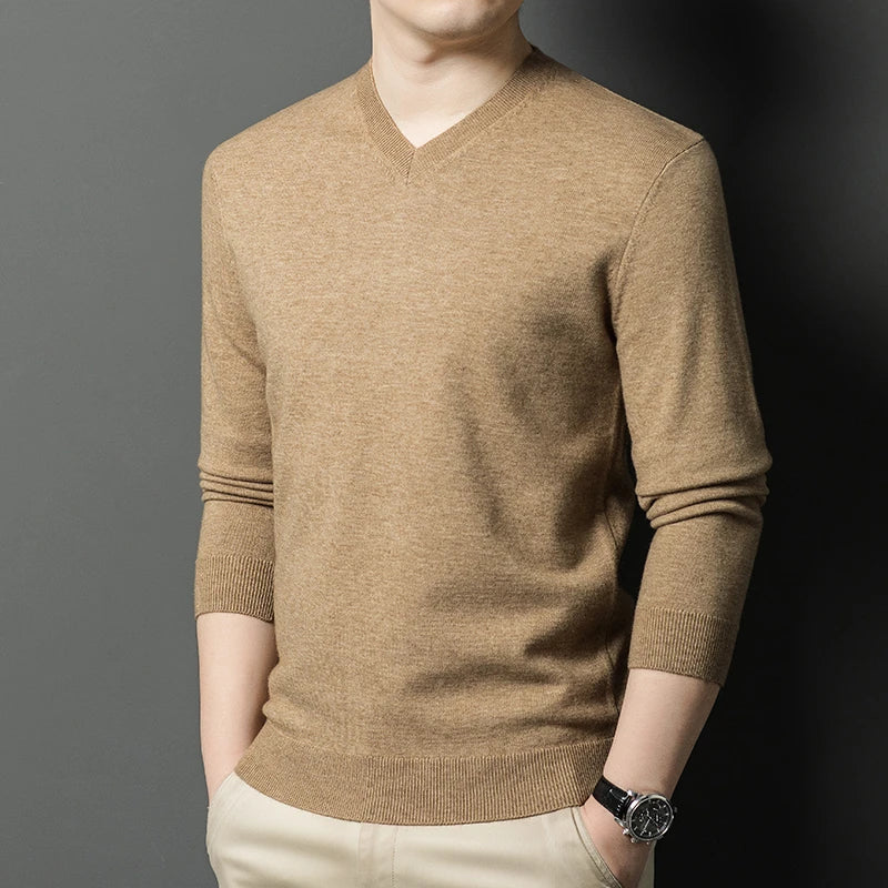 New Sweatwear Men's V Neck Basic Solid Color Sweaters Round Neck Elastic Pullovers Warm Autumn Knitted Oversized Sweater Men