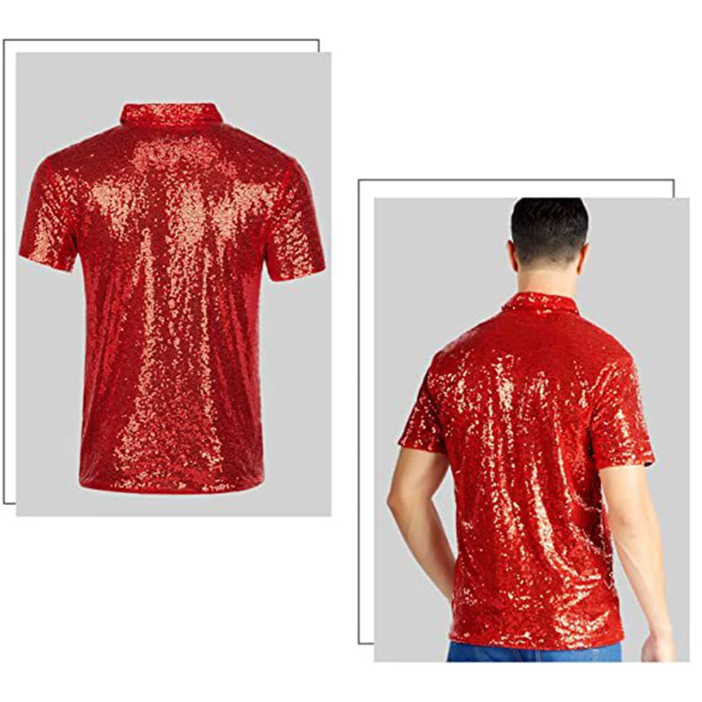 Mens  Short Sleeve T Shirt Fashion Disco Party Stage Costume.