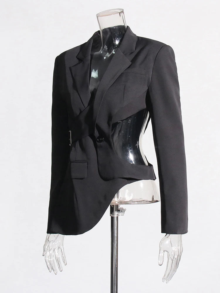 VGH Solid Hollow Out Casual Irregular Blazers For Women .