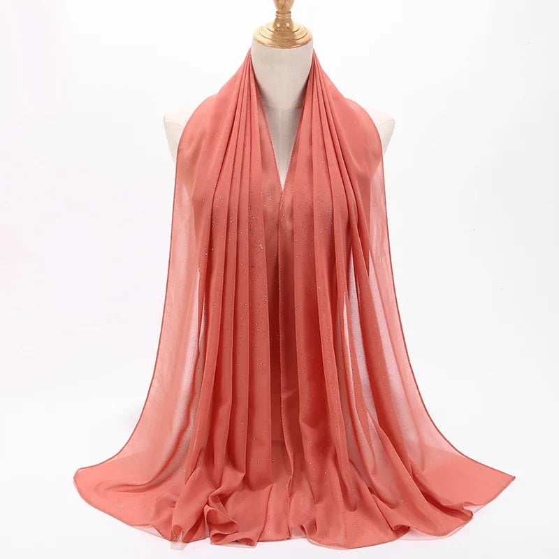 180*75cm Bronzing Muslim Chiffon Hijab Shawls Scarf Women Solid Color Head Wraps Women Hijabs Scarves Ladies Foulard Femme Veil