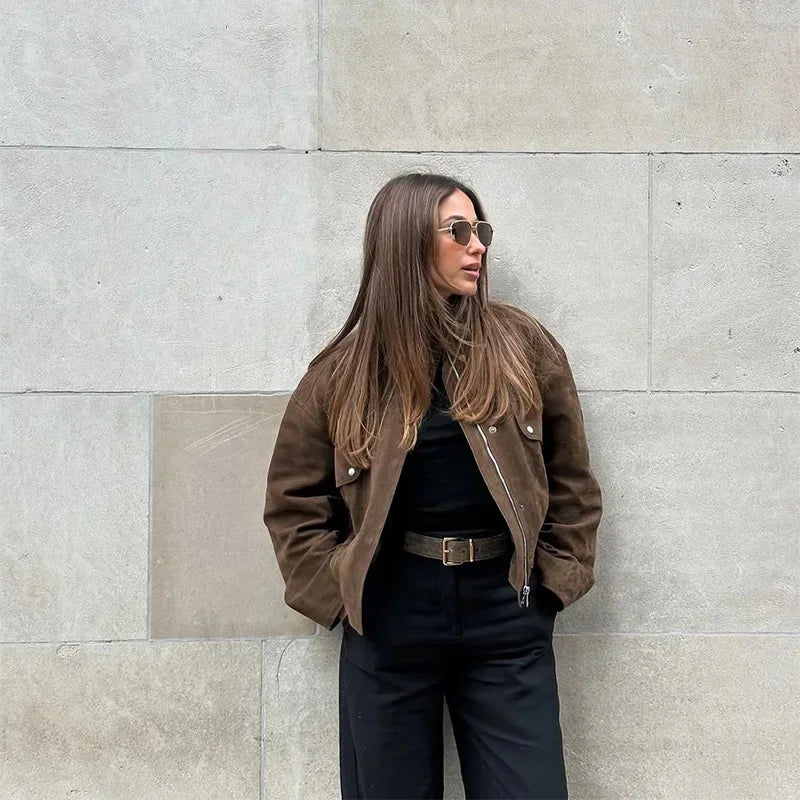 Street Suede Women's Jackets Vintage Brown.