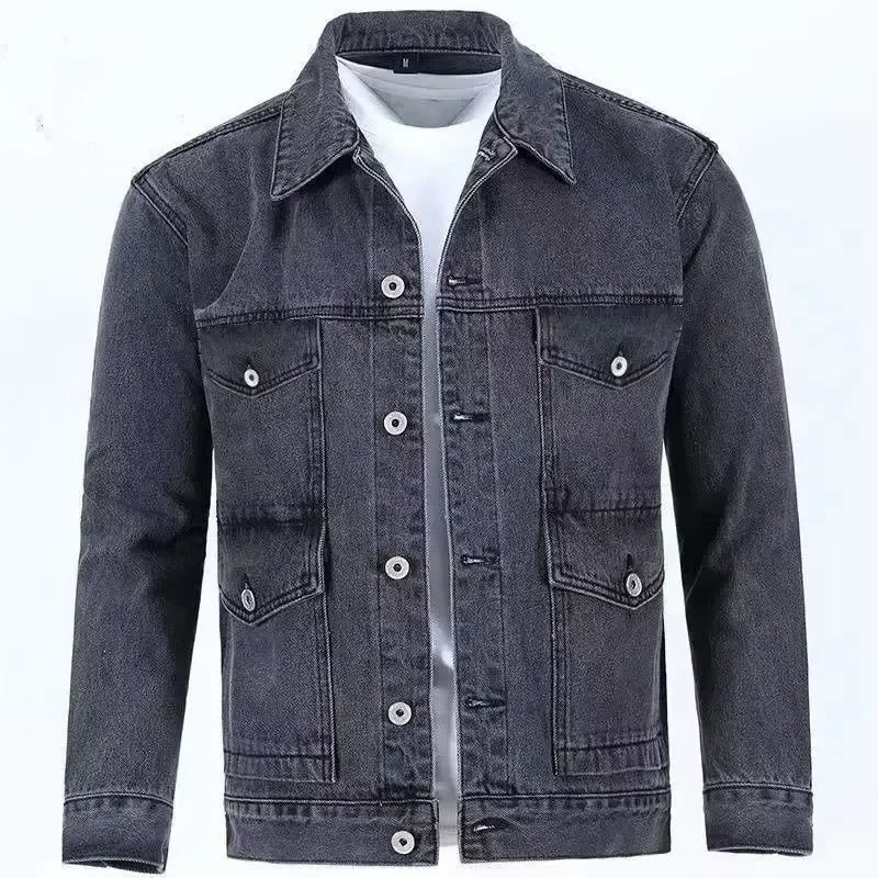 New Men's Denim Cargo Jacket Loose Vintage Fashion Casual Cardigan.