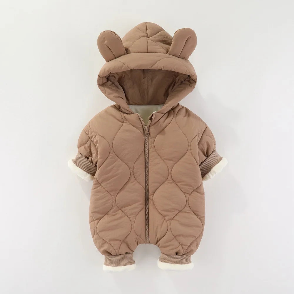 Newborn winter plush and thick cotton jacket Korean cartoon baby clothing baby jumpsuit 0-3 year old baby outdoor clothing