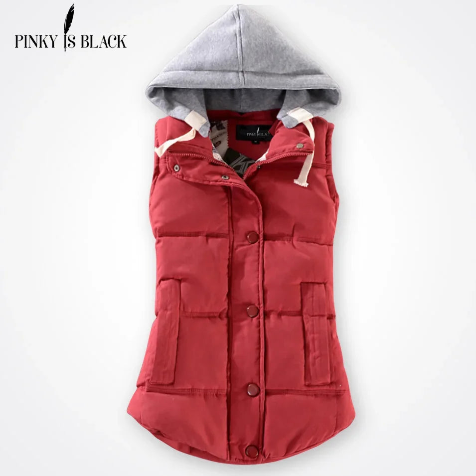 Winter Fashion Cotton Vest Women Hooded Collar Casual Coat .