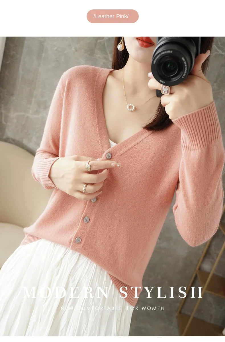 New V-Neck Temperament Small Fragrant Wind Women Loose Sweater .