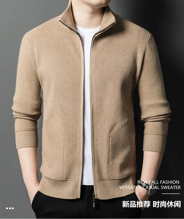 Solid Color Long-sleeved Stretch Cardigan for Men,