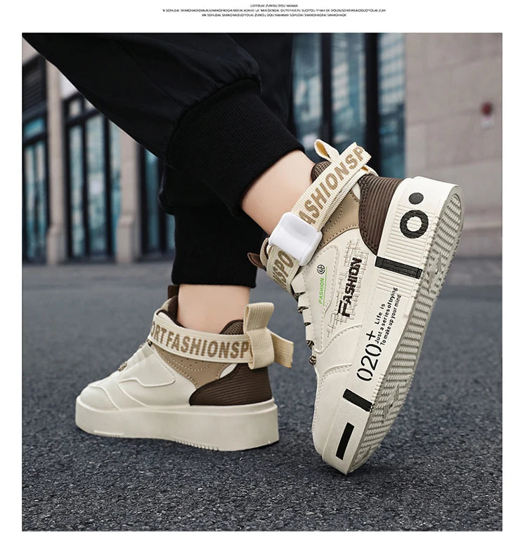 Kids Fashion Sports Shoes Boys High Top Board Shoes.