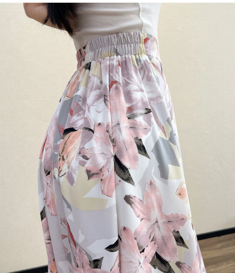 Summer High Waist Women Skirts Casual Floral Printed Chiffon.