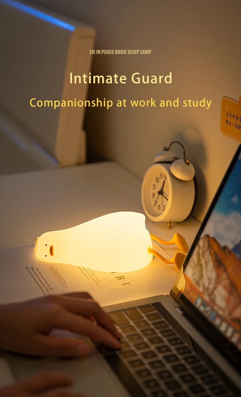 LED Cute Duck Nightlight USB Rechargeable Night Lamp Touch Sensor.