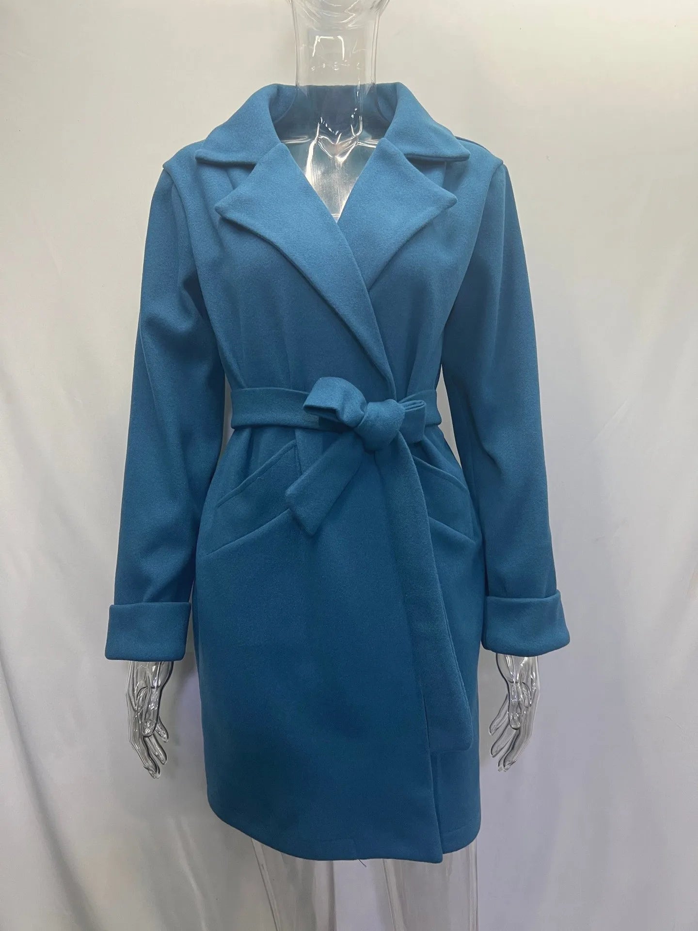 Women Hot Pink Trench Coat Casual Mid Long Overcoat.