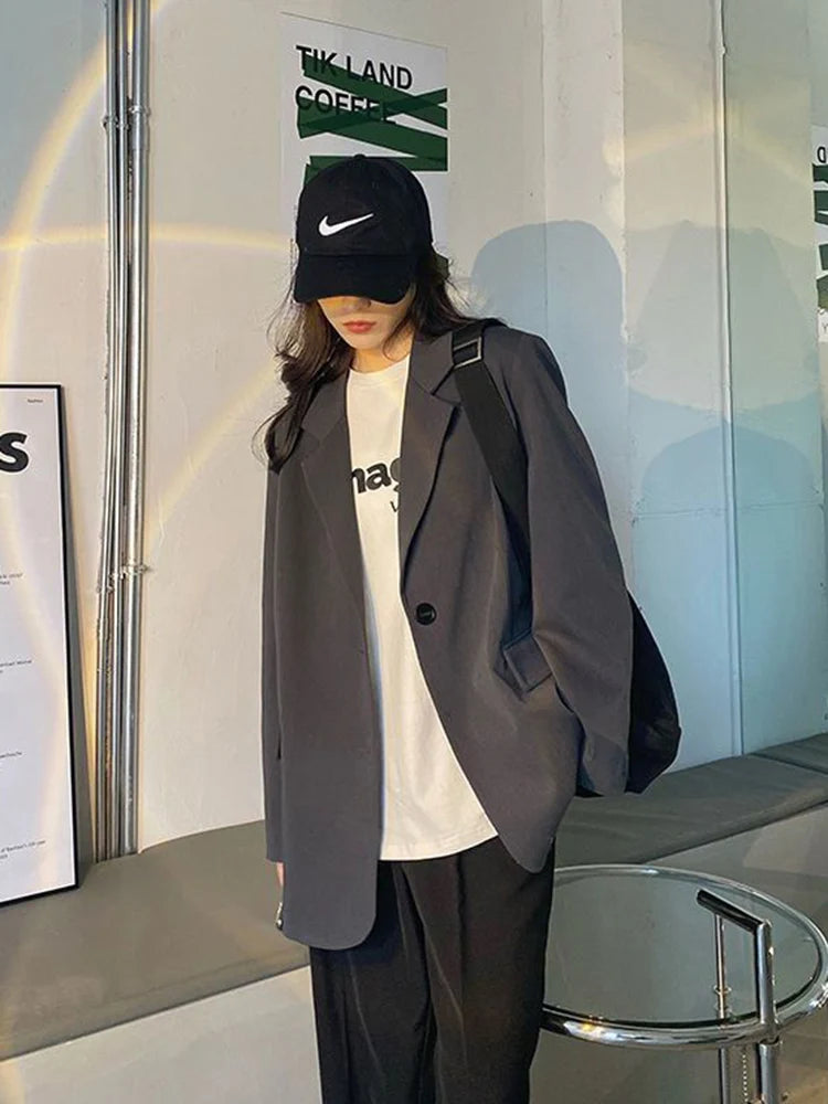 Jmprs Harajuku Grey Blazer Coat Women Korean .
