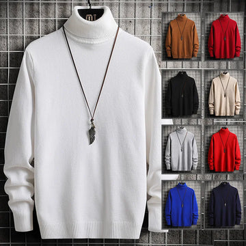 Men Pullovers Knitted Sweaters Turtleneck Solid Tops .