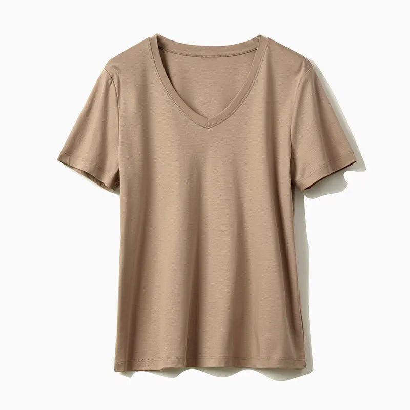 Summer Mercerized Cotton Women Silk T-shirts O Neck Short Sleeve Loose Straight T-shirts Casual Tees For Minimalist 2021