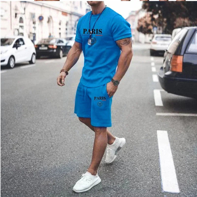 2024 New Summer Men's Fashion Short sleeved T-shirt+Split Shorts 2-piece Set of Sportswear Fashion Jogging Casual Men's Set
