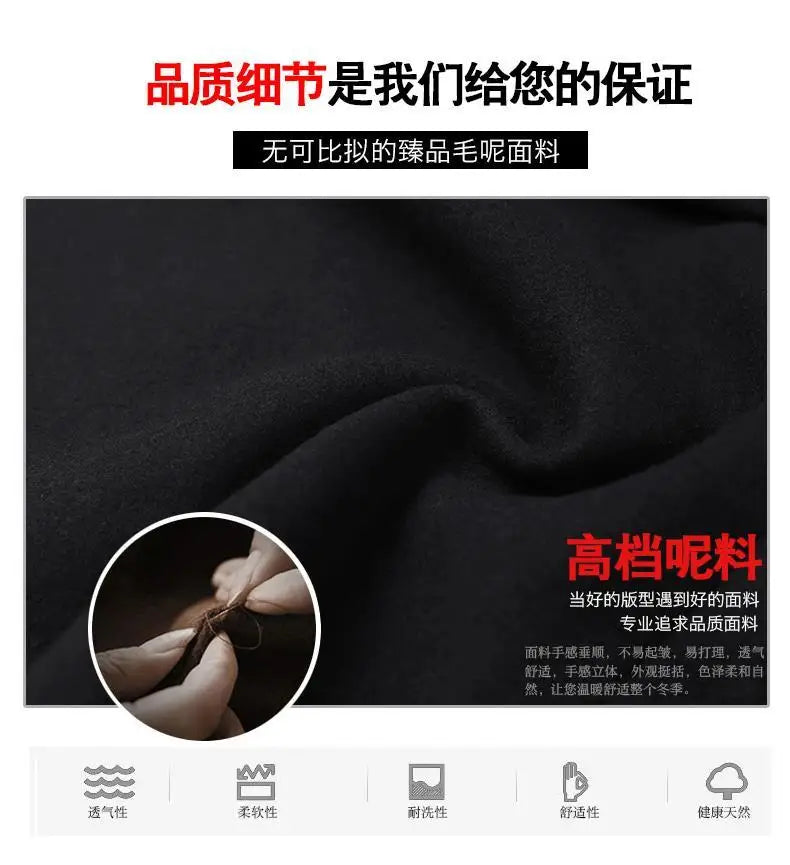 Black Woolen Coat Women's Mid Length New Style .