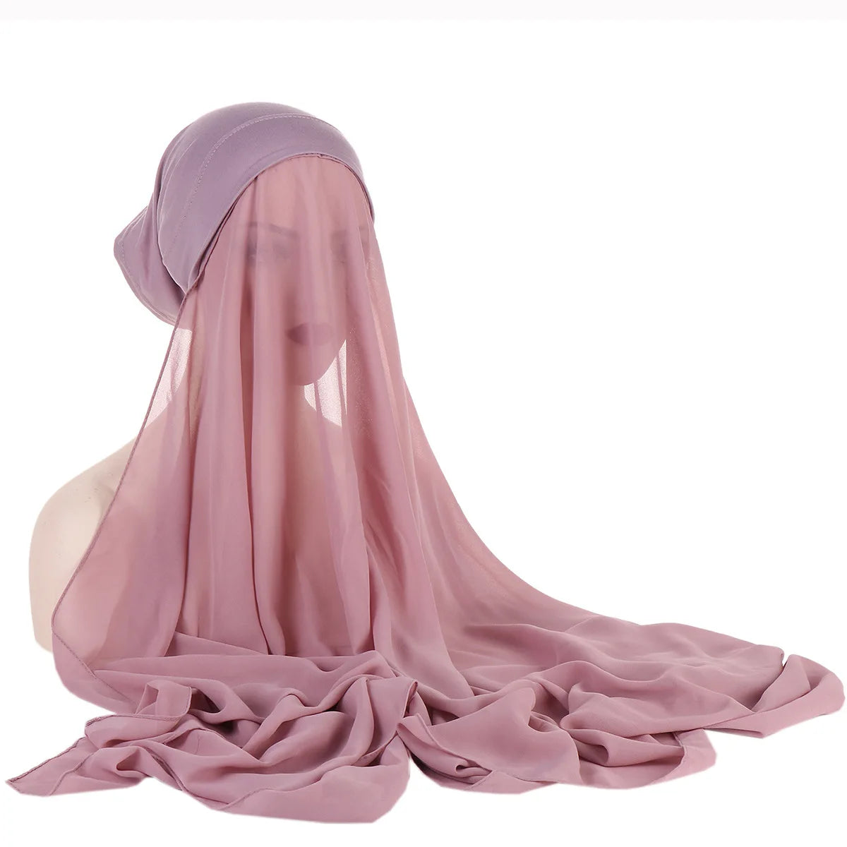 New Instant Chiffon Hijab Scarf With Undercap Solid Color .