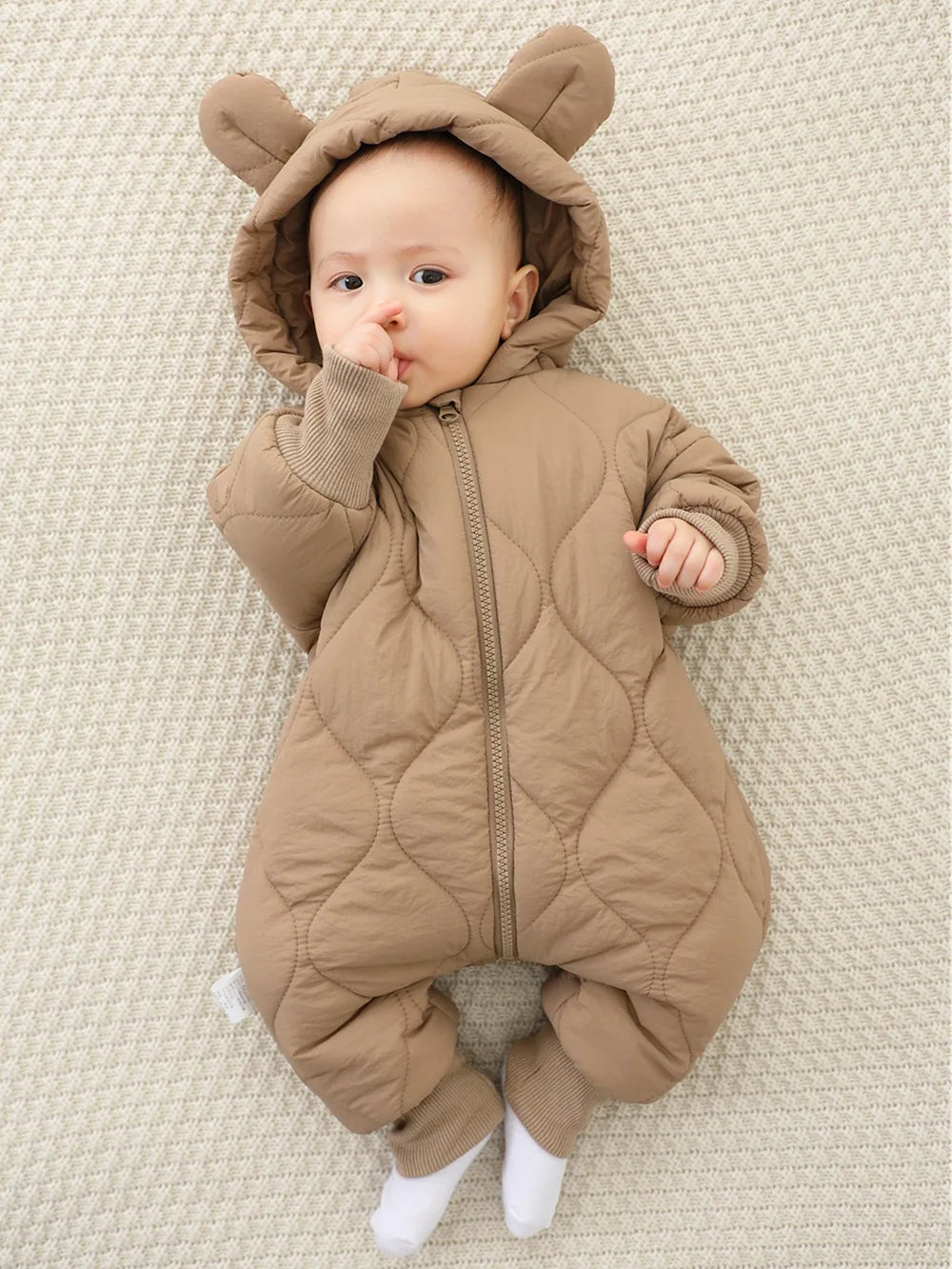 Newborn winter plush and thick cotton jacket Korean cartoon baby clothing baby jumpsuit 0-3 year old baby outdoor clothing