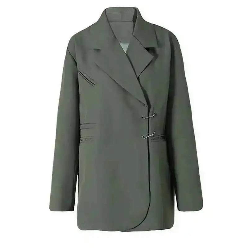 EAM Green Brief Blazer Women Big Size Casual .