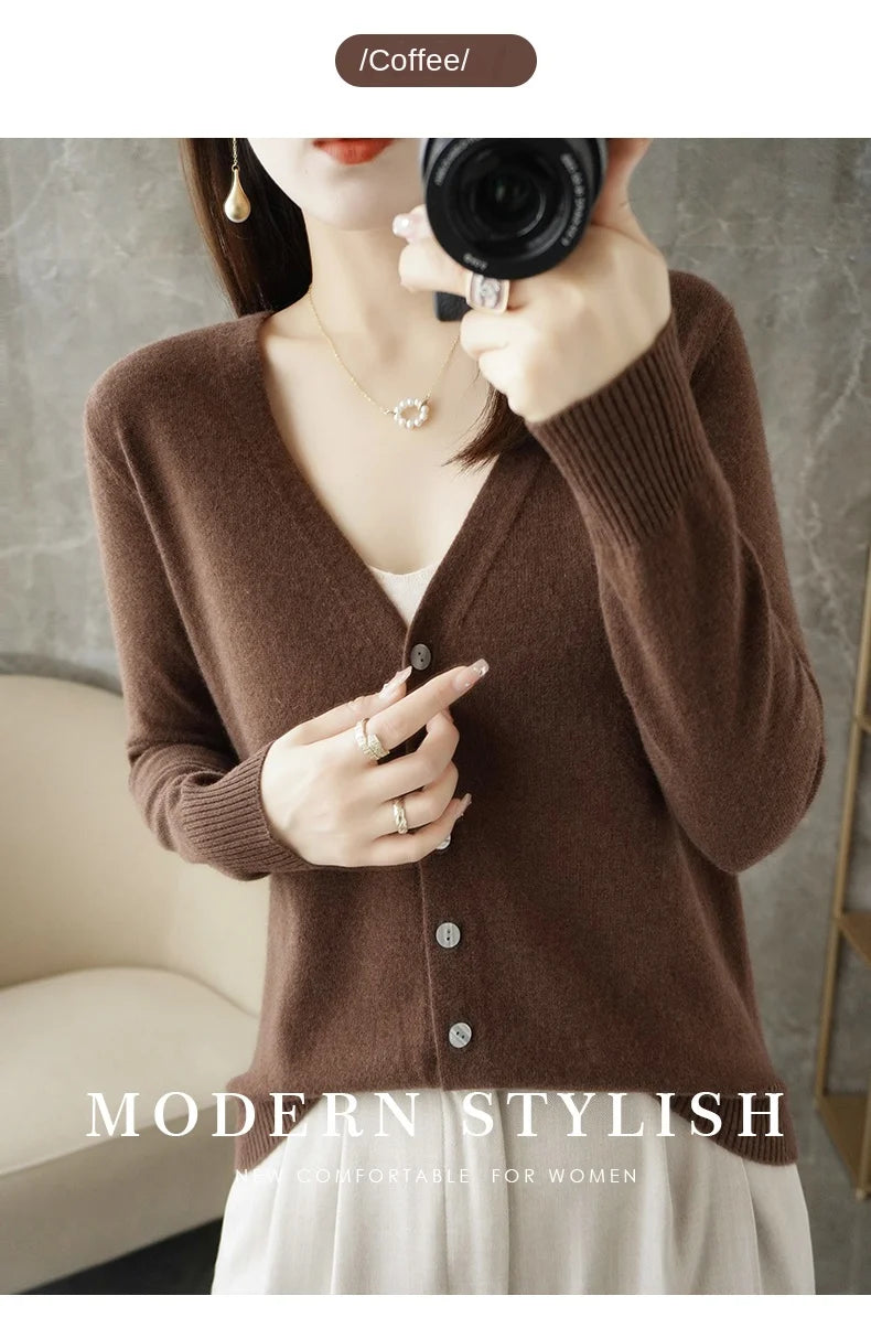 New V-Neck Temperament Small Fragrant Wind Women Loose Sweater .