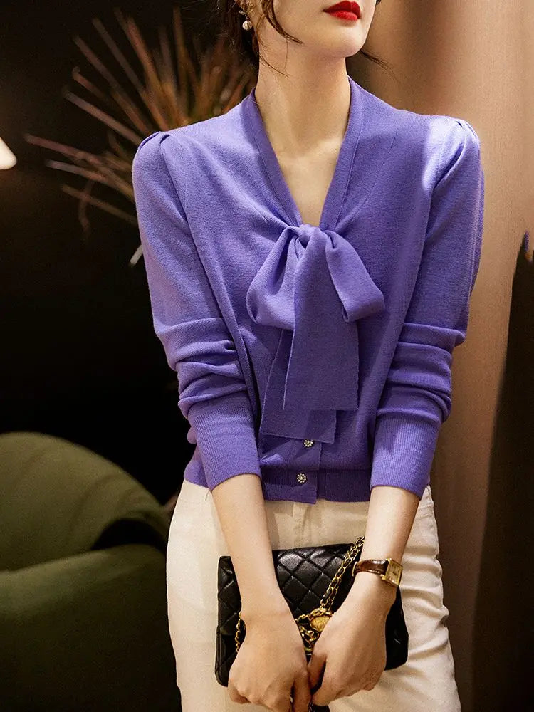 Women Clothing Fashion Elegant Scarf Collar Pullover Autumn Winter.