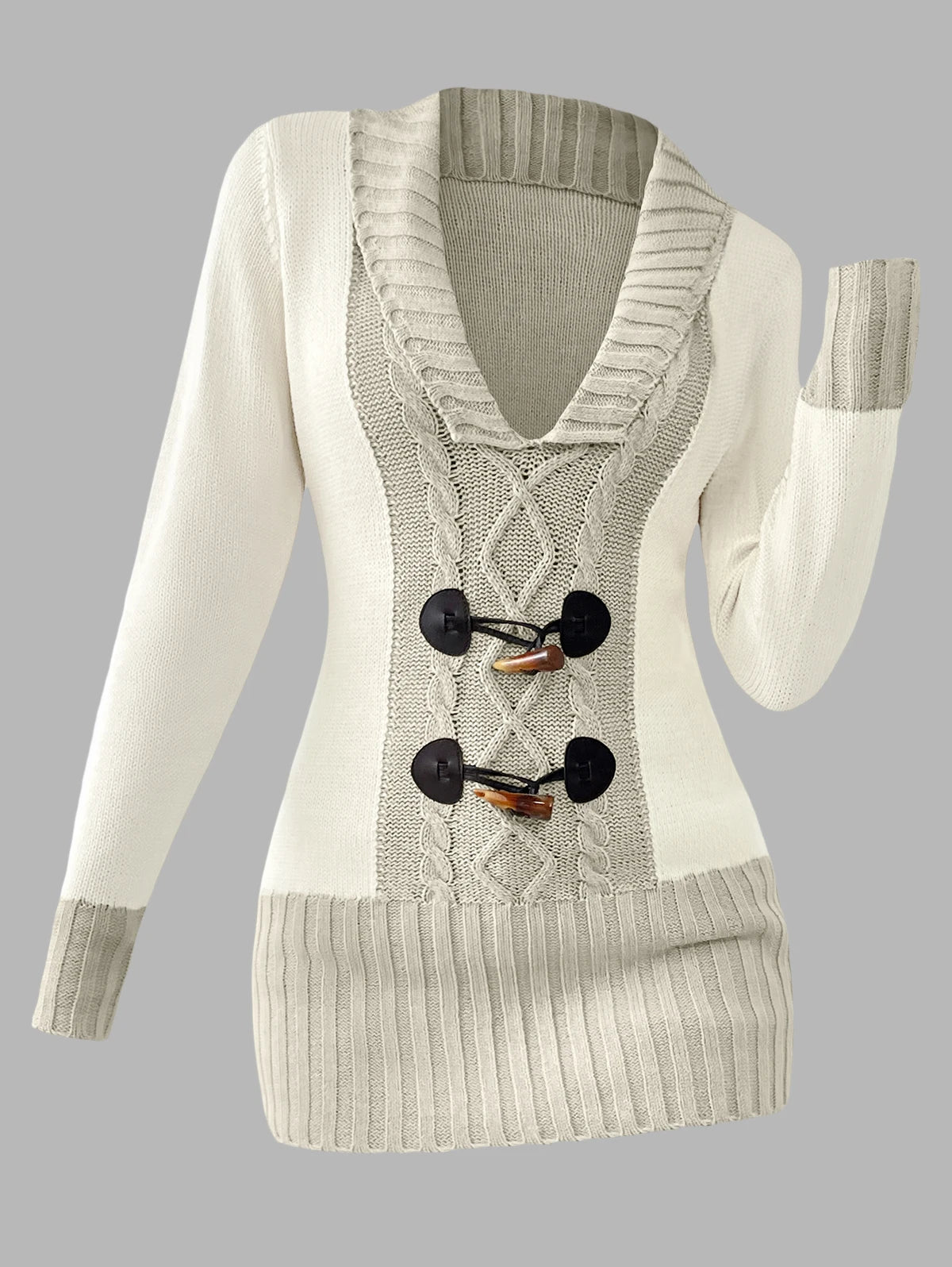 Women's Sweaters Tops Contrast Color Mock Horn.