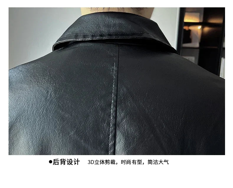 brand slim leather jacket coat Men Business Casual Autumn winter.