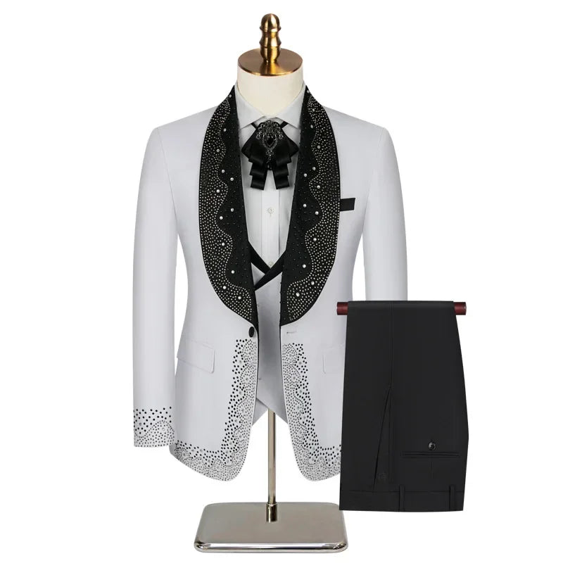 Elegant Groom Wedding Tuxedo Formal Prom Party Male Suit Slim (Blazer+Vest+Pants)