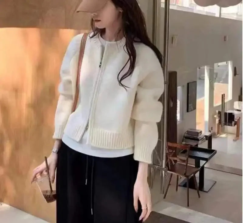 Gray Short Sweater Coat Women Clothing Autumn Winter New Loose .