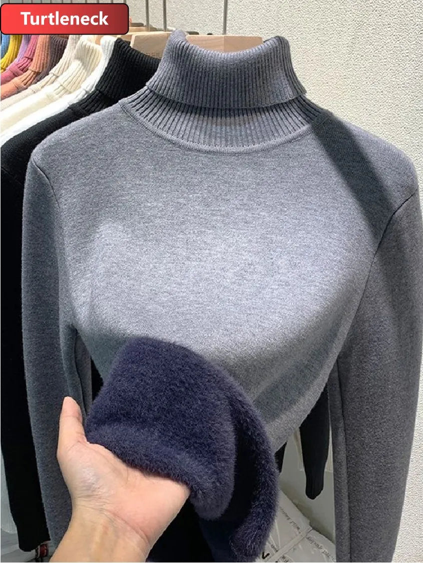 Turtleneck Winter Sweater Women Elegant Thicken Velvet.
