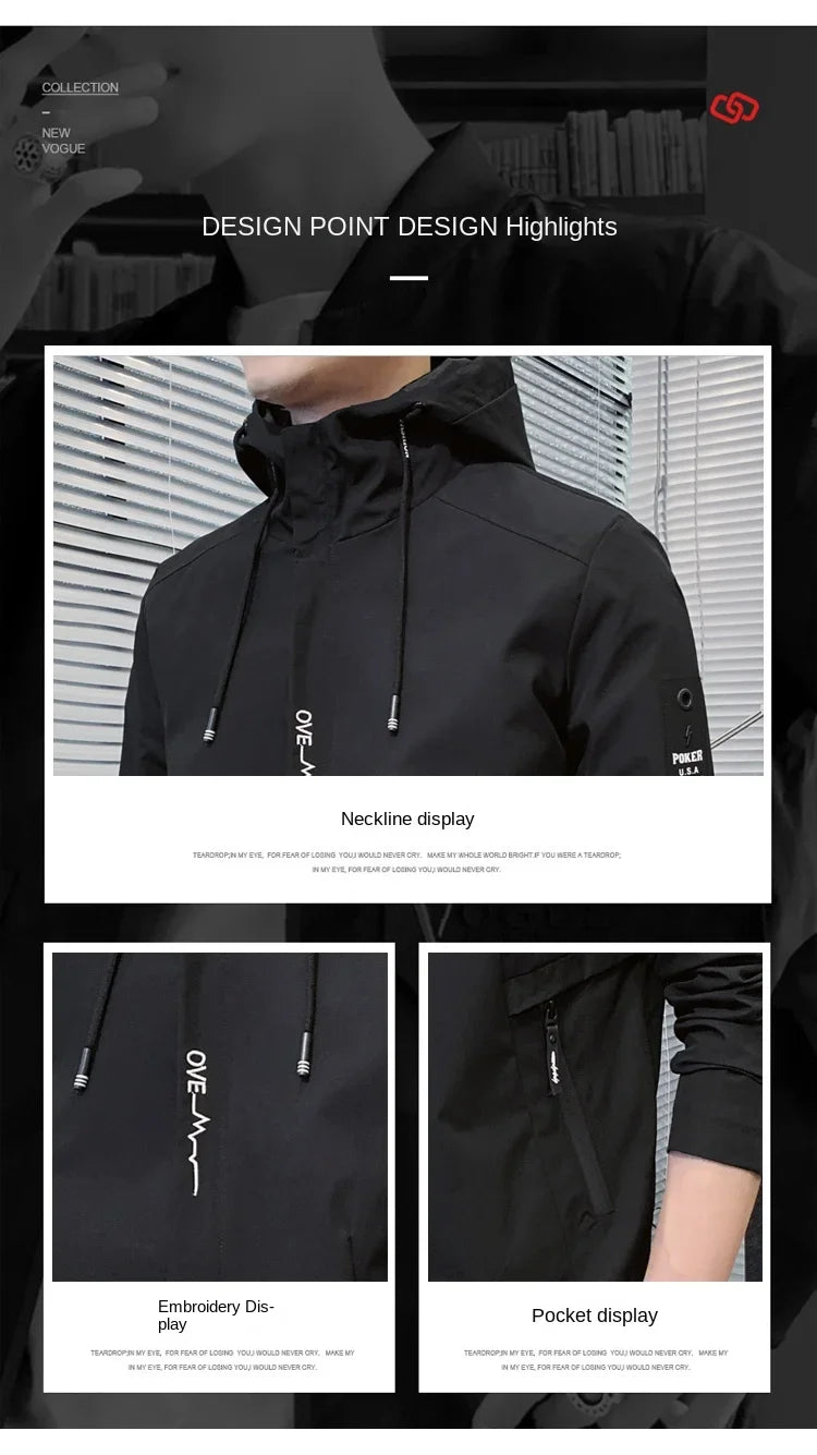 Fashion Solid Color Hooded Large Size Jacket Men's Casual.