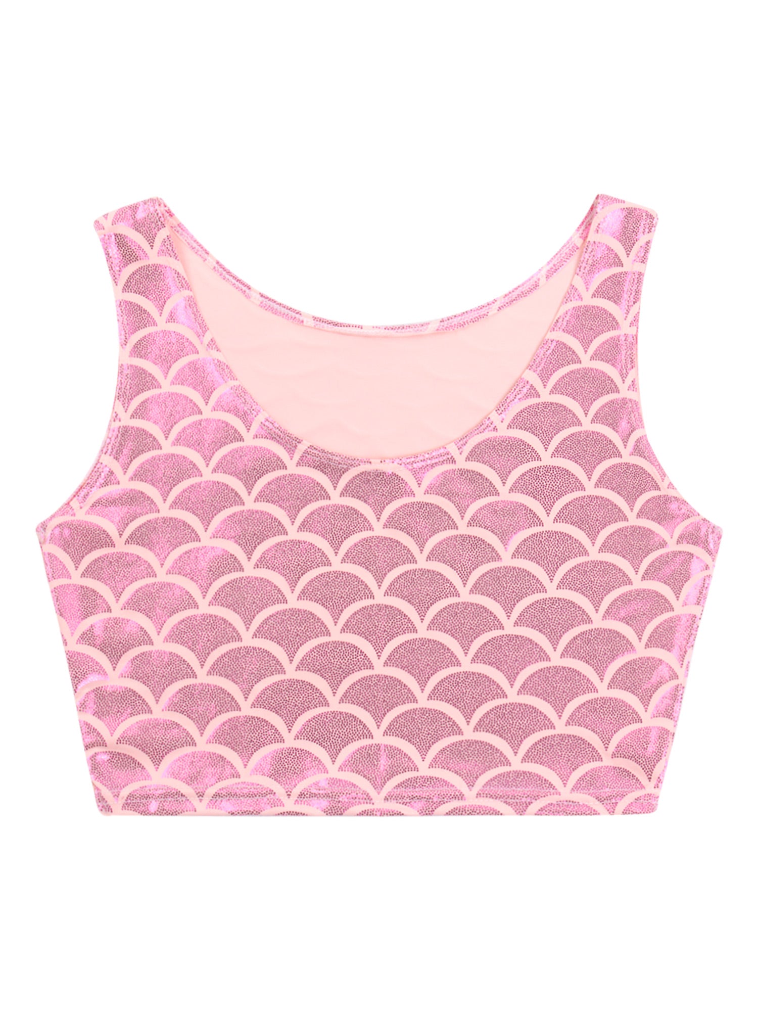 Women Shiny Metallic Crop Top Y2K Mermaid Fish Scale Print Cropped Tank Top Vest Festival Rave Pole Dance Costume Party Clubwear