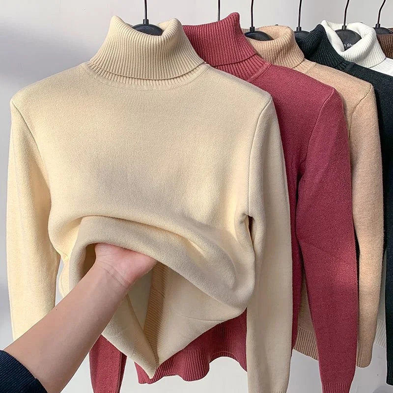 Turtleneck Winter Sweater Women Elegant Thicken Velvet.