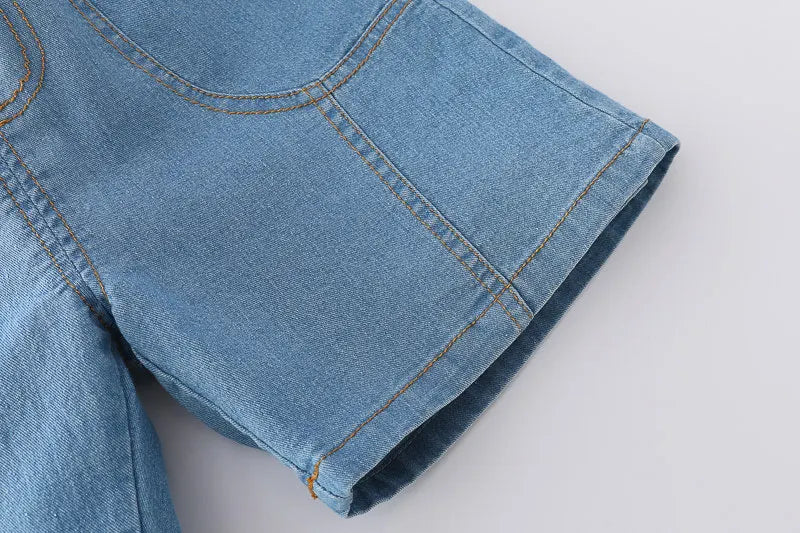 Children Print Dinosaur Shirts Denim Shorts 2Pcs/Set Kids Fashion .