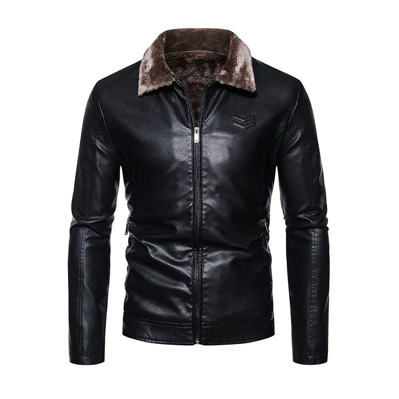 Brand Leather Jacket Men's Winter Motorcycle Clothes Leanther Jacket .