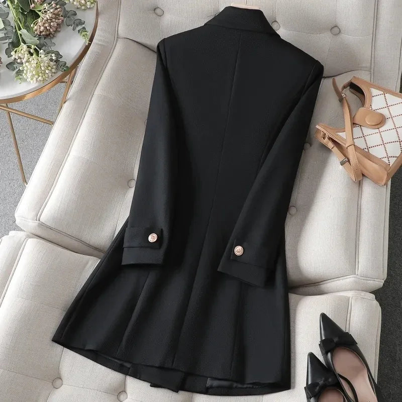 Autumn Winter Jacket Women Long Blazer Khaki Coffee Black .